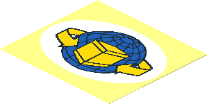 Sticker  3.4 x  3.8 with Blue Globe, Yellow Box and Curved Arrows