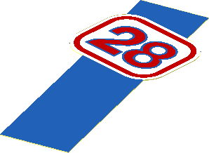 Sticker 3.75 x 1.6 with Red and Blue "28" on White Background with Vertical Blue Line (Left) Sticker 3.75 x 1.6 with Red and Blue "28" on White Background with Vertical Blue Line (Left)