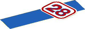 Sticker  3.75 x  1.6 with Red and Blue "28" on White Background with Vertical Blue Line (Right)