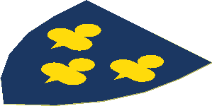 Sticker Minifig Shield Triangular with Yellow Trefoils on Dark Blue Background