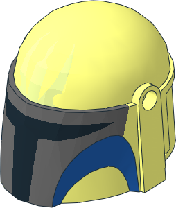 Minifig Helmet Mandalorian with Dark Grey Visor, Blue Upper Cheek and Light Lime Trident Pattern