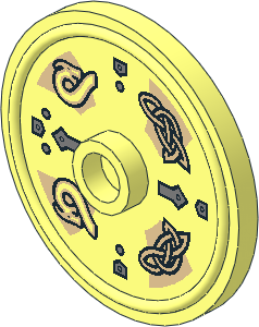 Minifig Shield Round Type 2 with Dragon Heads and Ornaments Pattern