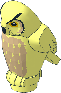 Animal Owl with Angular Feathers with Black Beak, Yellow Eyes and Tan Chest Feathers Pattern