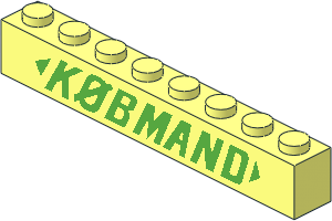Brick  1 x  8 without Centre Studs with Bright Green "KØBMAND" Italic Pattern