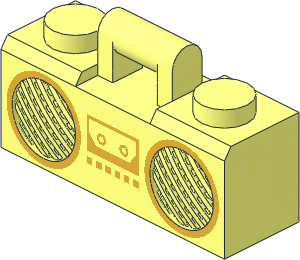 Minifig Boombox  1 x  3 x  1 with Metallic Gold Rimmed Speakers, Cassette Player and Buttons Pattern
