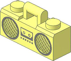 Minifig Boombox  1 x  3 x  1 with Metallic Silver Rimmed Speakers, Cassette Player and Buttons Pattern