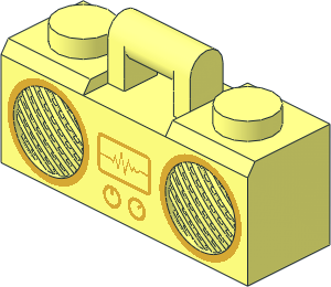 Minifig Boombox  1 x  3 x  1 with Metallic Gold Rimmed Speakers, Rotary Knobs and Sound Wave Display Pattern