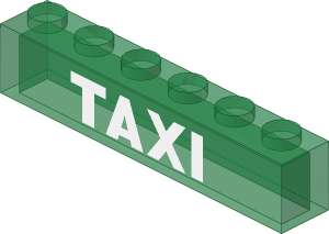 ~_Brick  1 x  6 without Centre Studs with "TAXI" Pattern Trans Green (Obsolete)