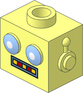 Minifig Head Robot with Blue Eyes and Red/Yellow Teeth Display Pattern