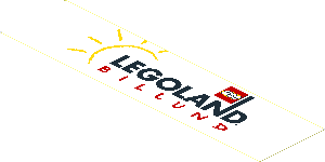 Sticker  2.0 x  8.0 with Stylised Sun, Black "Legoland", Lego Logo and Red "Billund" on White Background