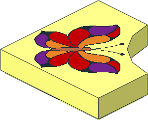 Tile  2 x  2 with  1 x  1 Quarter Circle Cutout with Orange/Red/Purple Butterfly Pattern