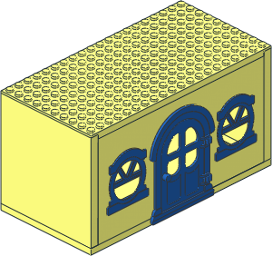 Fabuland House Block with Blue Door and 2 Blue Round Windows with One Semicircular and Three Sextant Panes Panes (Complete) Fabuland House Block with Blue Door and 2 Blue Round Windows with One Semicircular and Three Sextant Panes Panes (Complete)