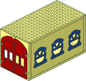 Fabuland Garage Block with Red Doors and Blue One Semicircular and Three Sextant Pane Windows (Complete) Fabuland Garage Block with Red Doors and Blue One Semicircular and Three Sextant Pane Windows (Complete)