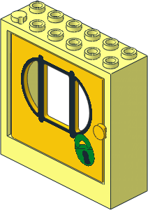 Door  2 x  6 x  5 Frame with Yellow Door with 3 Panes with Bars and Padlock Pattern