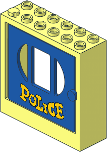 Door  2 x  6 x  5 Frame with Blue Door with 3 Panes with Yellow "POLICE" Sticker