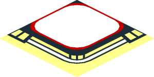 ~Tile  2 x  2 Inverted with Four Red, Orange and Yellow Rounded Squares Pattern - Symmetrical Quarter