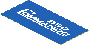 Sticker  0.9 x  1.9 with White "Commando 850" Logo on Blue Background