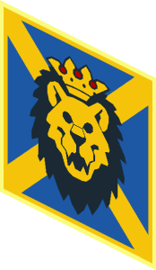 ~Lion Head on Blue and Yellow Diagonal Stripes Background Pattern