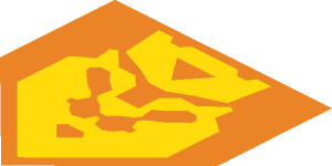 ~Tile  1 x  1 with Yellow King Symbol on Orange Pentagonal Shield - King Symbol