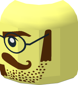 ~Minifig Head with Glasses, Sideburns, Moustache Pattern - Half