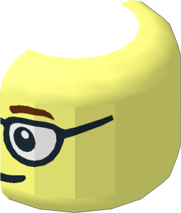 ~Minifig Head with Glasses Rounded, Brown Eyebrows and Smile Pattern Half
