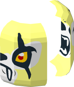 ~Minifig Head Wolf with Yellow Eyes, Black Scars, Fangs, Closed / Open Mouth 2-Sided Pattern - Half