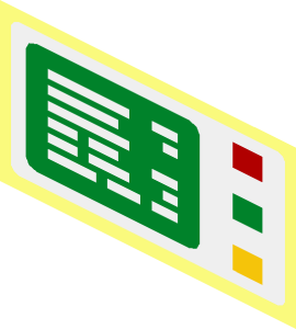 ~Green Computer Screen with Red/Green/Yellow Button on White Background