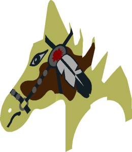 ~Animal Horse Head with Black Tack, Metallic Silver Fittings and Feather Pattern - Left Side