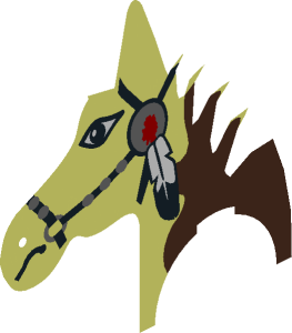 ~Animal Horse Head with Black Tack, Metallic Silver Fittings and Feather Pattern - Right Side