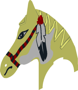 ~Animal Horse Head with Black/Red Tack and Feather Pattern - Left Side