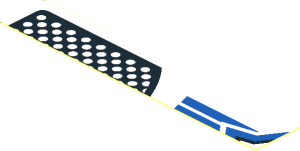 ~Sticker  1 x  4 with Black/Blue Star on Blue/White Stripes and Grilles - First Face