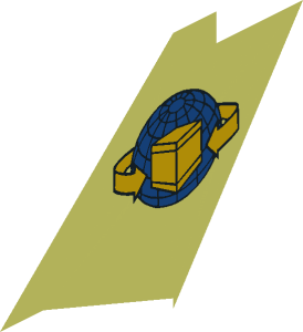 ~Tail Plane with Blue Globe, Yellow Box and Curved Arrows Pattern - Side