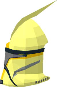 ~Minifig Helmet SW Clone Trooper Commander Phase I Front Face with Yellow Markings and Silver Visor Pattern - Half