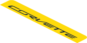 ~Sticker  1.9 x  1.8 with Dark Grey Exhaust Pipes on Black Background and Black "CORVETTE" on Yellow Background - Upper Section 1