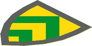 Sticker Minifig Shield Triangular with Green and Yellow Chevrons on Dark Grey Background
