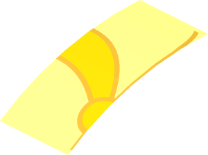 ~Slope Brick Curved  2 x  4 with Underside Studs with Yellow Arches and Circles Pattern - Quarter