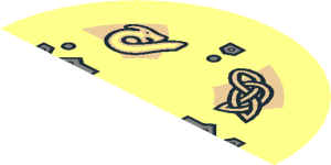 ~Minifig Shield Round Type 2 with Dragon Heads and Ornaments Pattern - Half