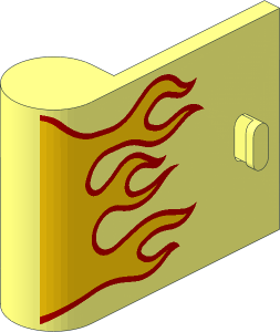 ~Door  1 x  3 x  2 Left with Hollow Hinge with Yellow Flames with Red Border Pattern - Main Part