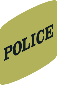 ~Signpost Slanted Cantilever with Suspended Sign with "POLICE" Pattern - Side