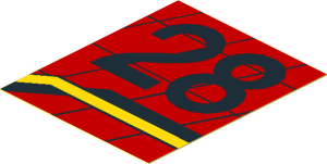 Sticker  2.2 x  1.8 with Black 28 on Checkered Red Background Race Logo