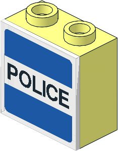 Electric Light & Sound Brick  1 x  2 x  1.667 with Milky White Clip-On Plate with "POLICE" Pattern