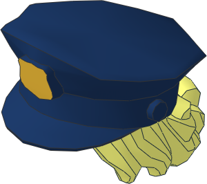 Minifig Police Hat Dark Blue with Hair Pulled Into Bun with Metallic Gold Badge Pattern Minifig Police Hat Dark Blue with Hair Pulled Into Bun with Metallic Gold Badge Pattern