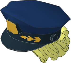 Minifig Police Hat Dark Blue with Hair Pulled Into Bun with Metallic Gold Badge and Laurel on Black Visor Pattern Minifig Police Hat Dark Blue with Hair Pulled Into Bun with Metallic Gold Badge and Laurel on Black Visor Pattern