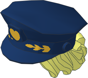 Minifig Police Hat Dark Blue with Hair Pulled Into Bun with Metallic Gold Heartshaped Badge and Laurel Pattern Minifig Police Hat Dark Blue with Hair Pulled Into Bun with Metallic Gold Heartshaped Badge and Laurel Pattern