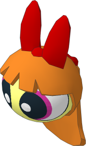 Minifig Head Powerpuff Girls Blossom with Orange Hair and Red Bowtie