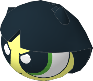 Minifig Head Powerpuff Girls Buttercup with Black Hair