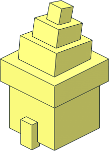 Minifig Head Cuboid with Raised Rectangle with Hat Cuboid with 3 Sloped Steps