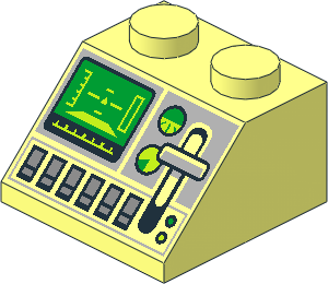 Slope Brick 45 2 x 2 with Green Control Screen, Gauges, Light Bluish Grey Lever and Silver Buttons Pattern Slope Brick 45 2 x 2 with Green Control Screen, Gauges, Light Bluish Grey Lever and Silver Buttons Pattern