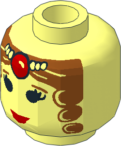 Minifig Head Female with Curly Eyes, Red Lips, Dark Orange Curles and Tiara Pattern