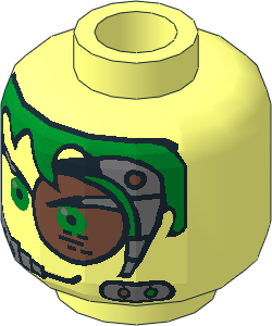 Minifig Head with Insectoids with Green Hair, Copper Eyepiece and Headset Pattern
